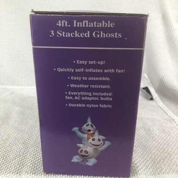 New Halloween 4' Airblown Inflatable 3 Stacked White Ghosts - Picture 3 of 3